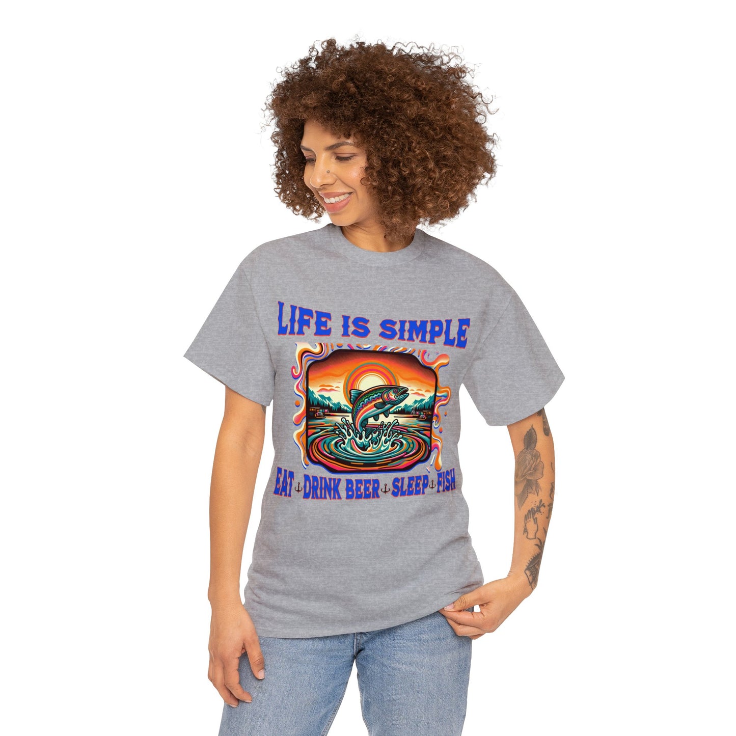 fishing 2 ON FRONT Unisex Heavy Cotton Tee