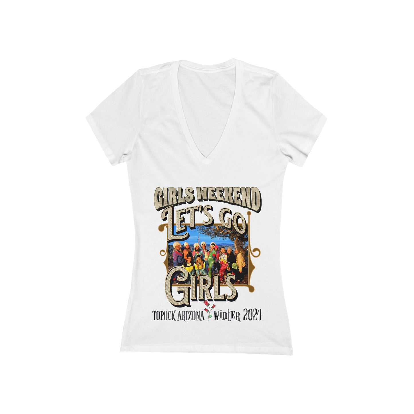 GIRLS WEEKEND Women's Jersey Short Sleeve Deep V-Neck Tee