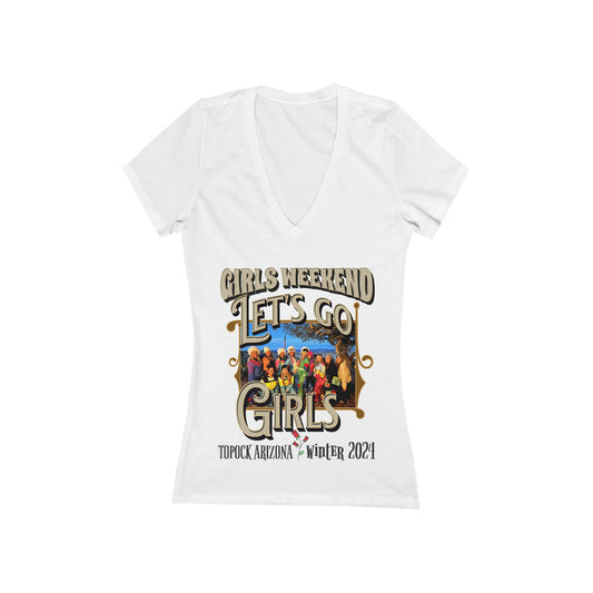 GIRLS WEEKEND Women's Jersey Short Sleeve Deep V-Neck Tee