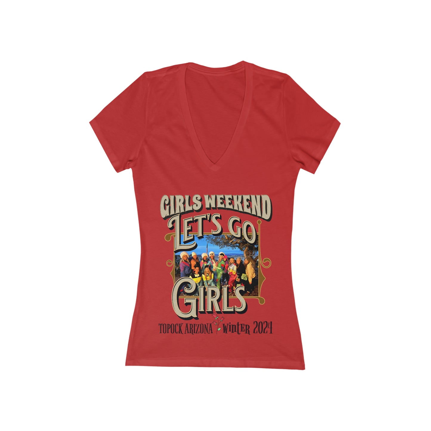 GIRLS WEEKEND Women's Jersey Short Sleeve Deep V-Neck Tee