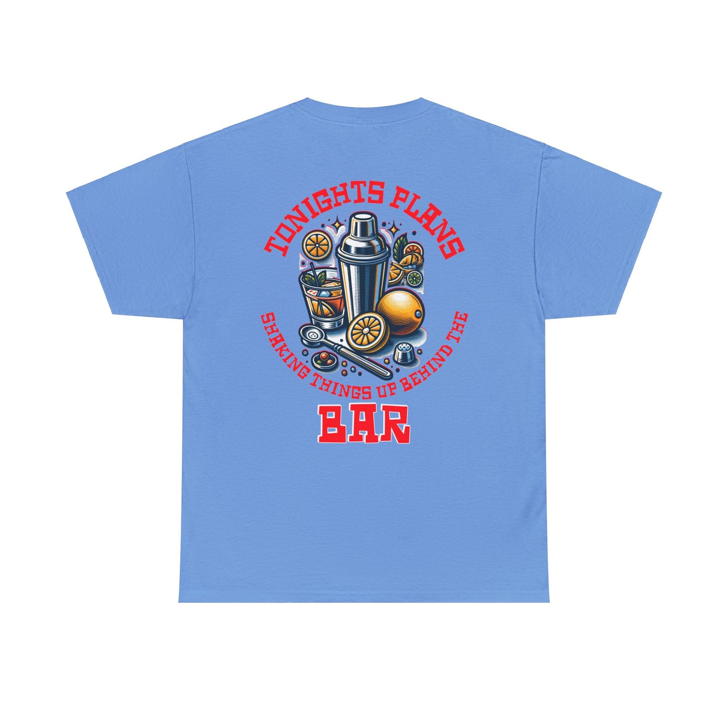 BARTENDER SHAKING THINGS UP ON BACK  Unisex Heavy Cotton Tee