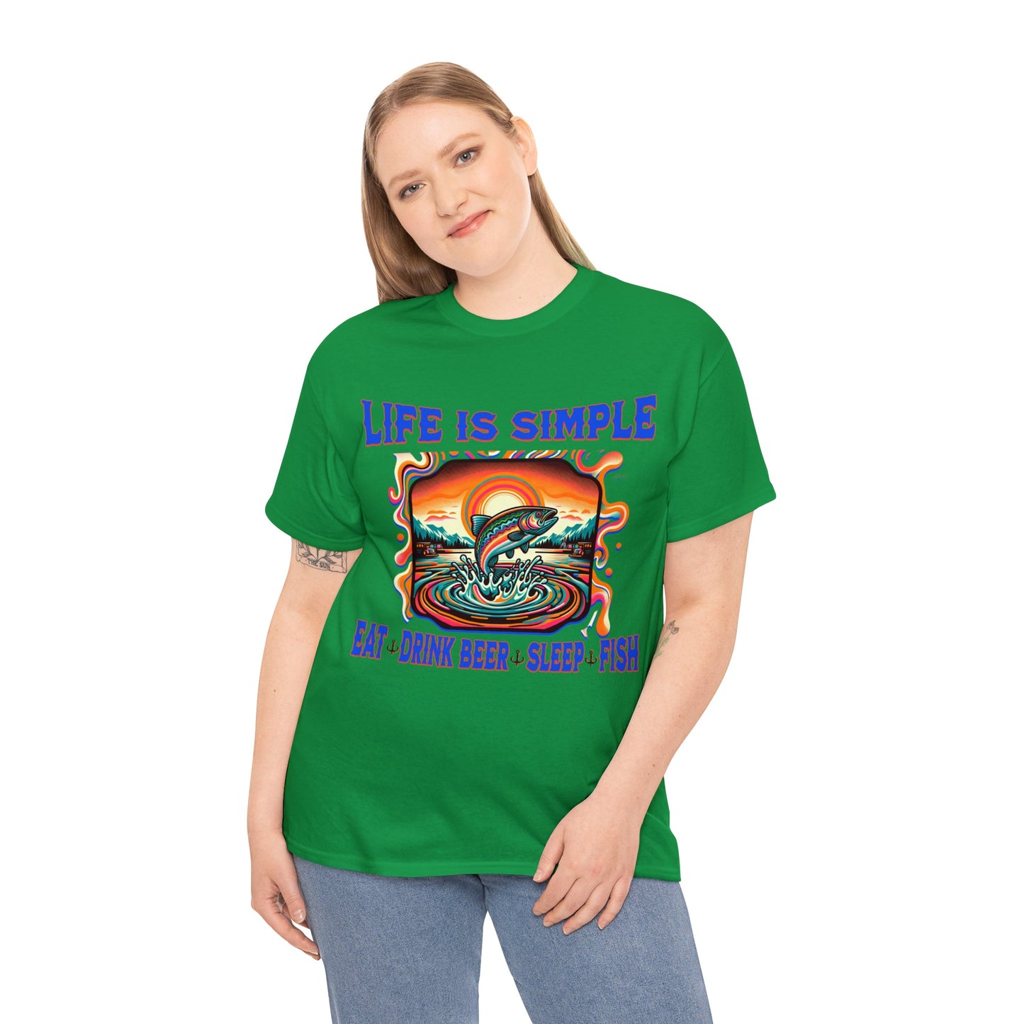 fishing 2 ON FRONT Unisex Heavy Cotton Tee