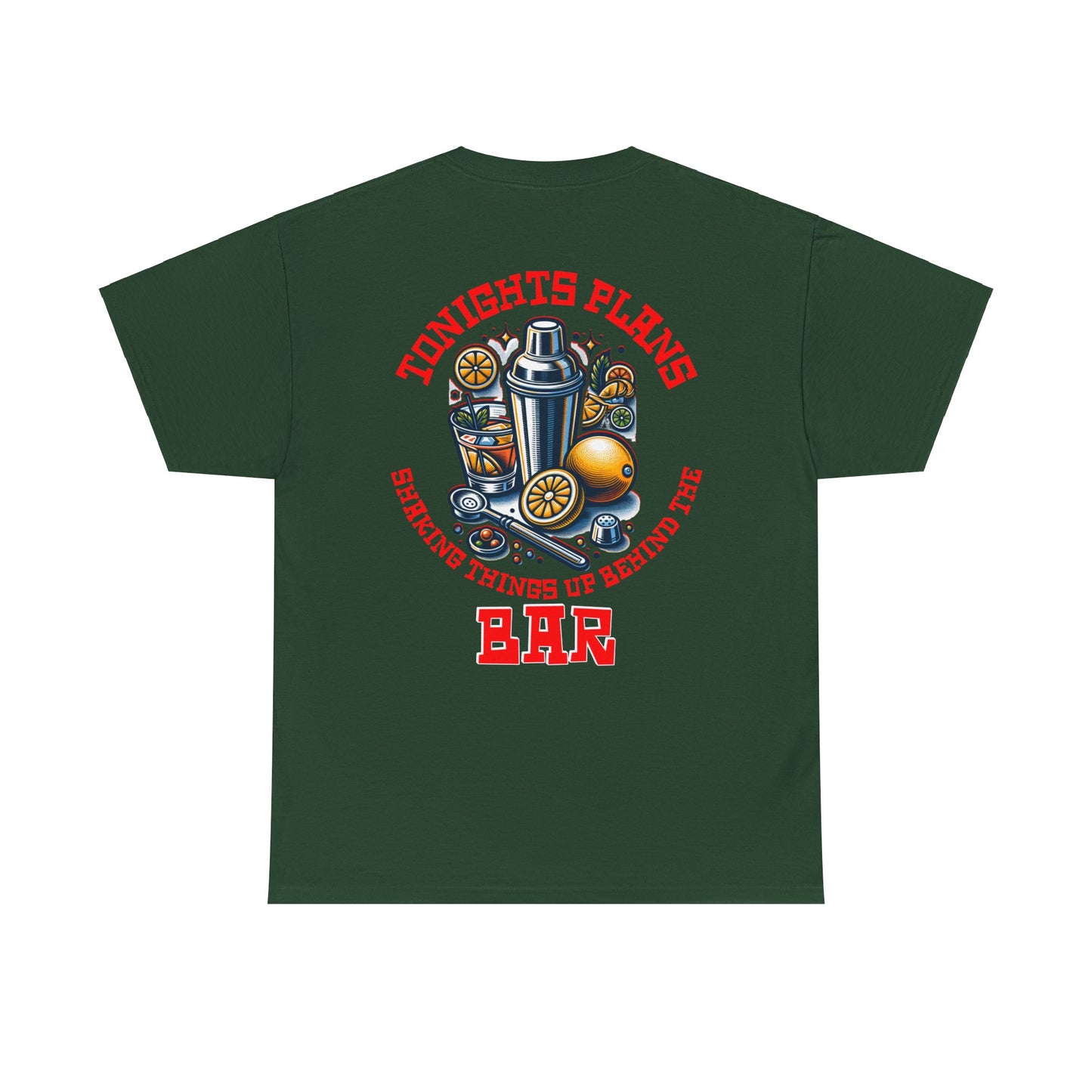 BARTENDER SHAKING THINGS UP ON BACK  Unisex Heavy Cotton Tee
