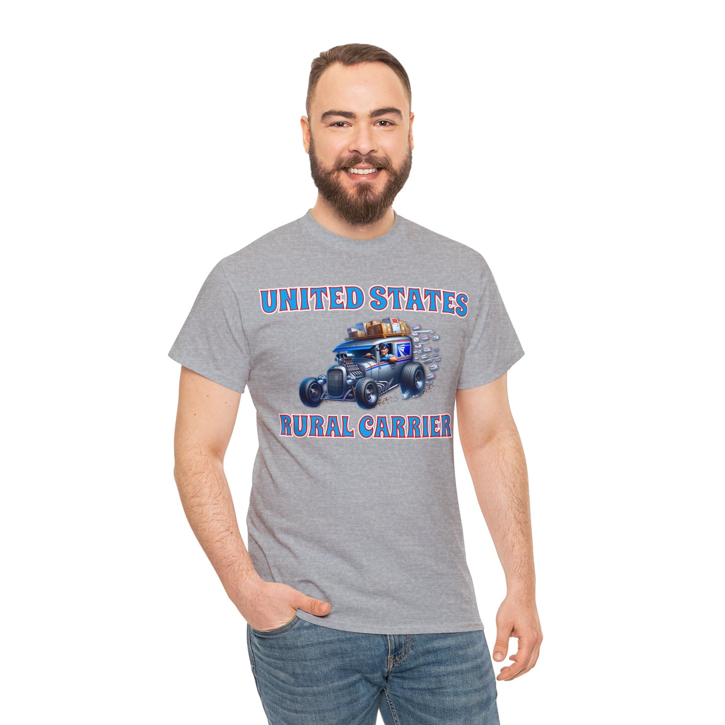 RURAL CARRIER ON front Unisex Heavy Cotton Tee