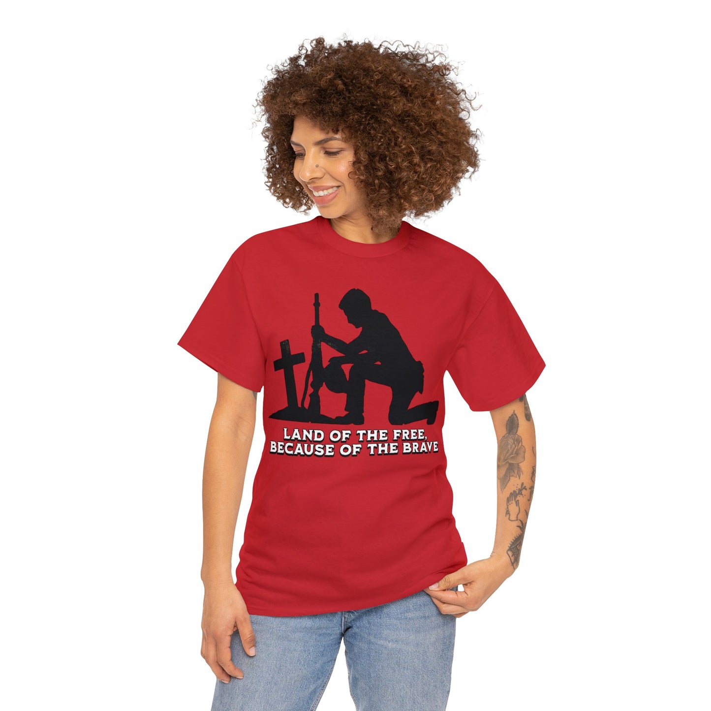 LAND OF THE FREE ON FRONT Unisex Heavy Cotton Tee