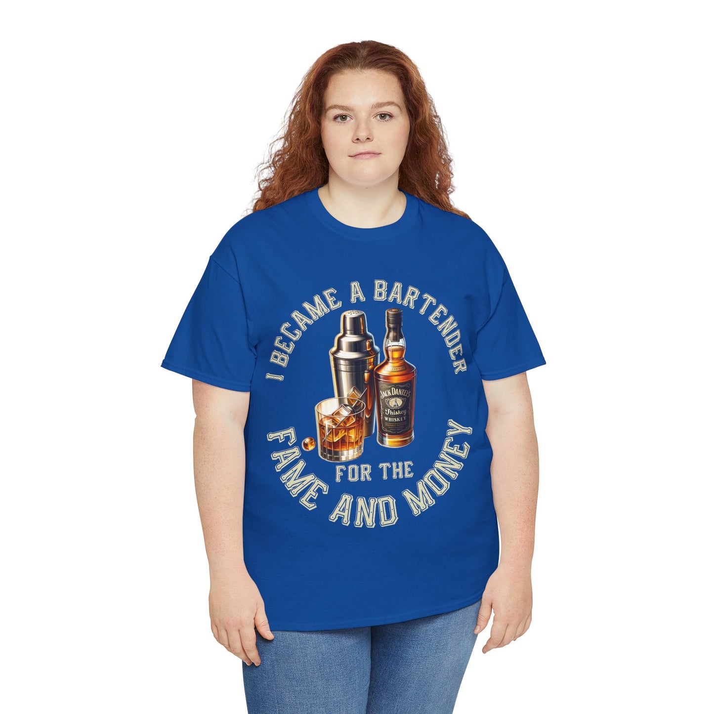 BARTENDER FAME AND MONEY ON FRONT  Unisex Heavy Cotton Tee