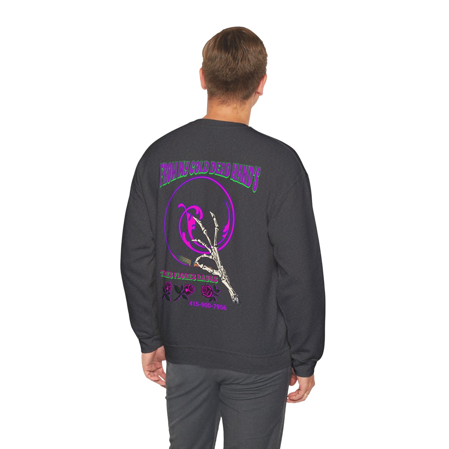 PINSTRIPER COLD DEAD HANDS 0N BACK Unisex Heavy Blend™ Crewneck Sweatshirt