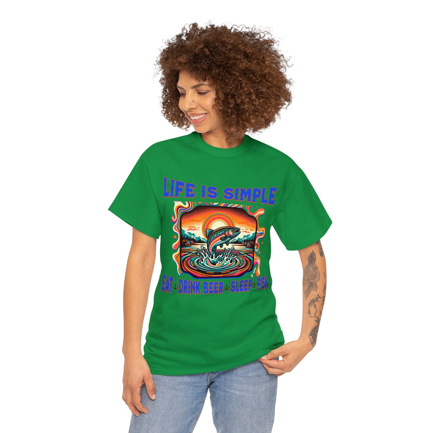 fishing 2 ON FRONT Unisex Heavy Cotton Tee