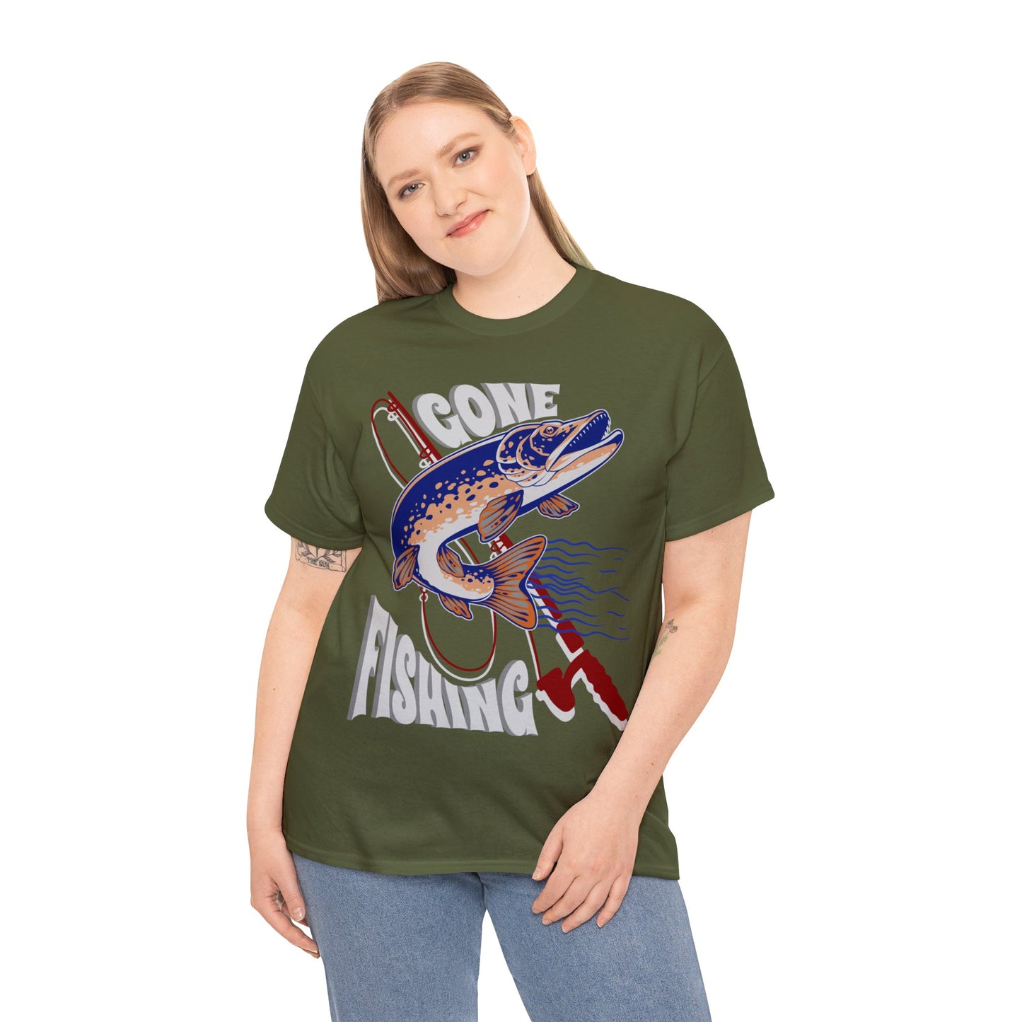 FISHING ON FRONT 5 Unisex Heavy Cotton Tee