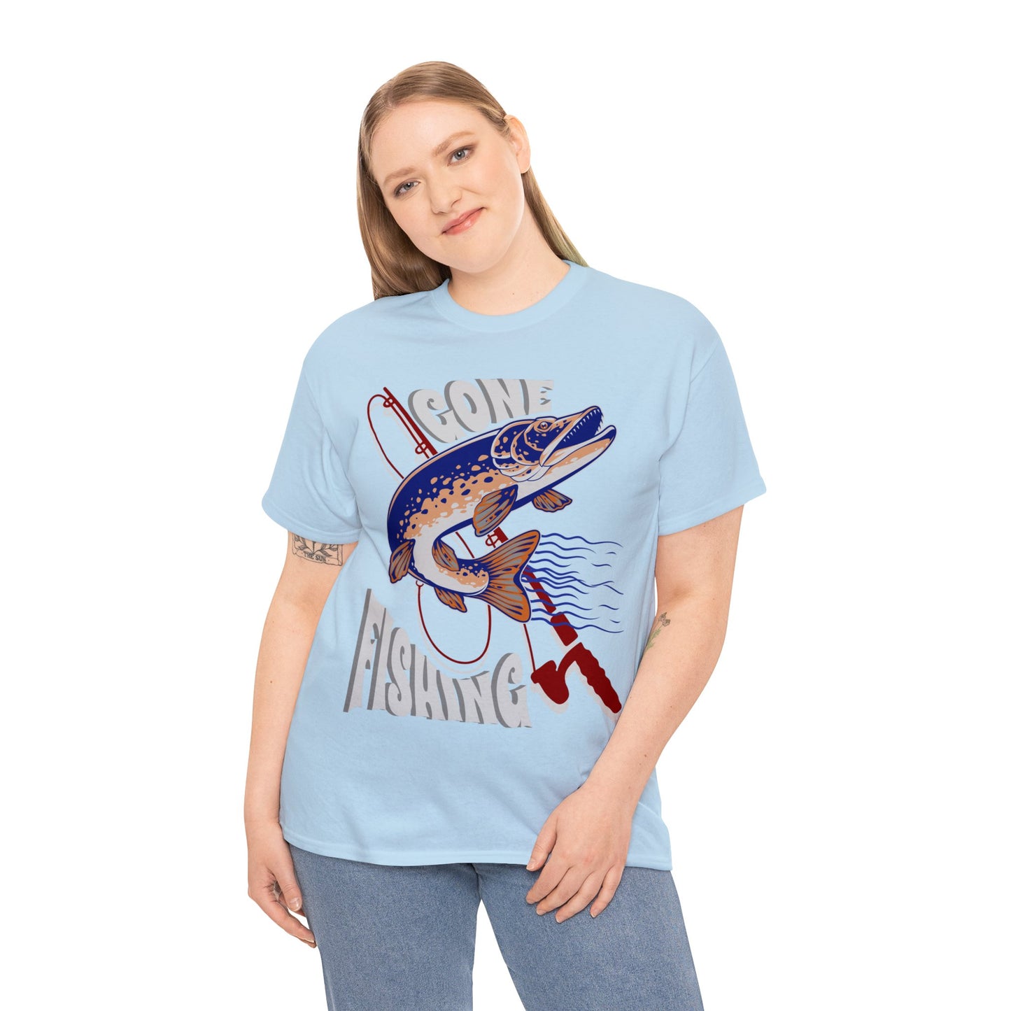 FISHING ON FRONT 5 Unisex Heavy Cotton Tee