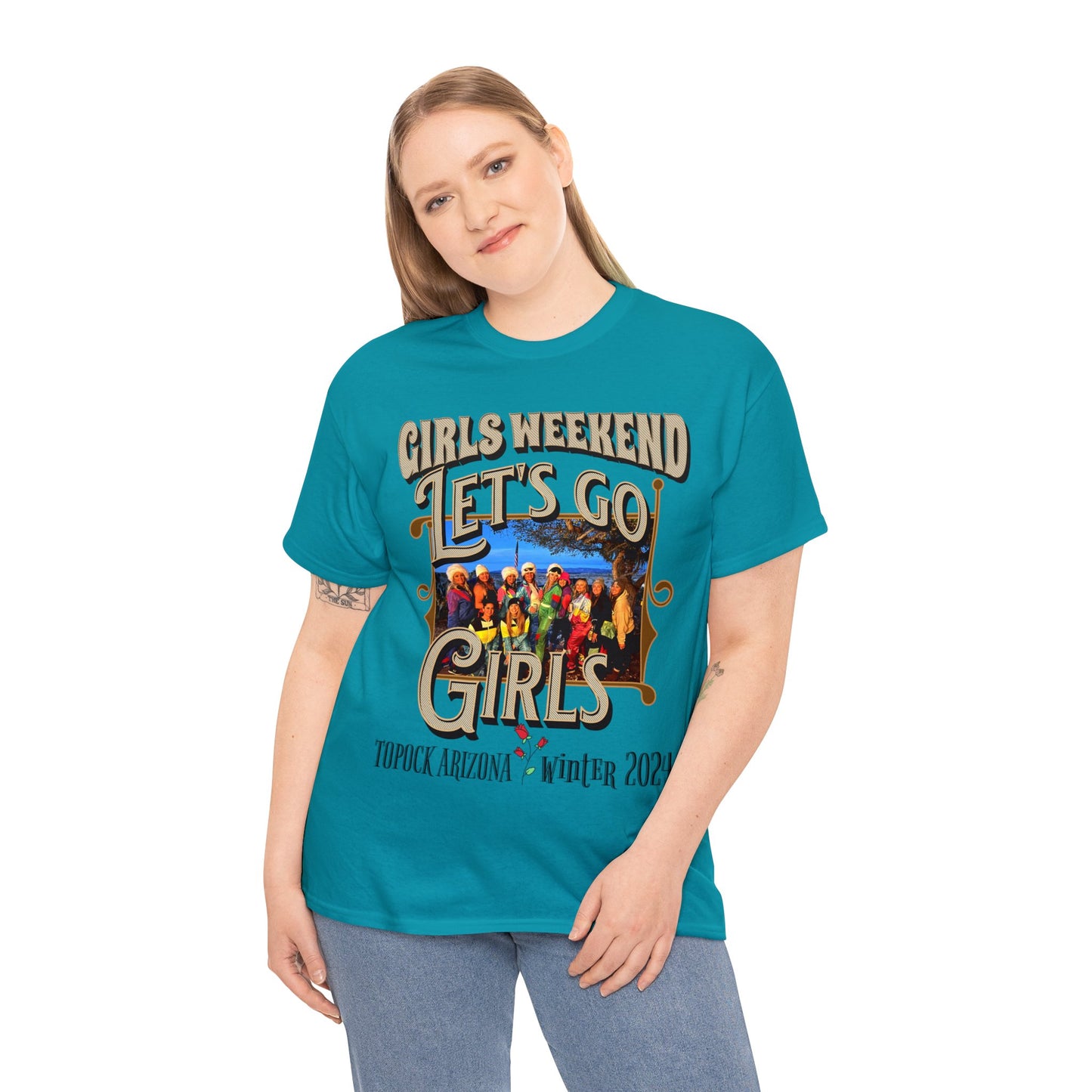 GIRLS WEEKEND ON FRONT Unisex Heavy Cotton Tee