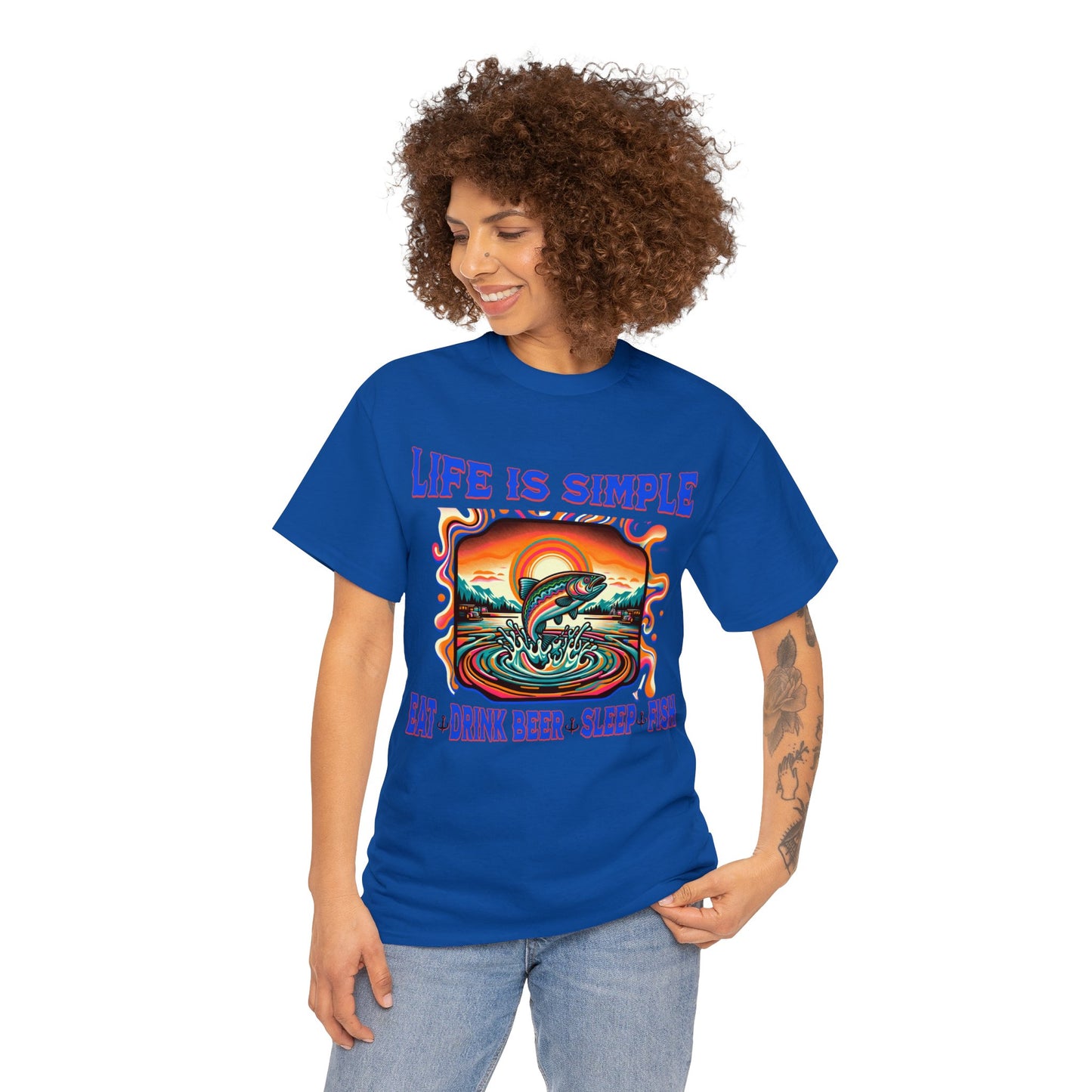 fishing 2 ON FRONT Unisex Heavy Cotton Tee