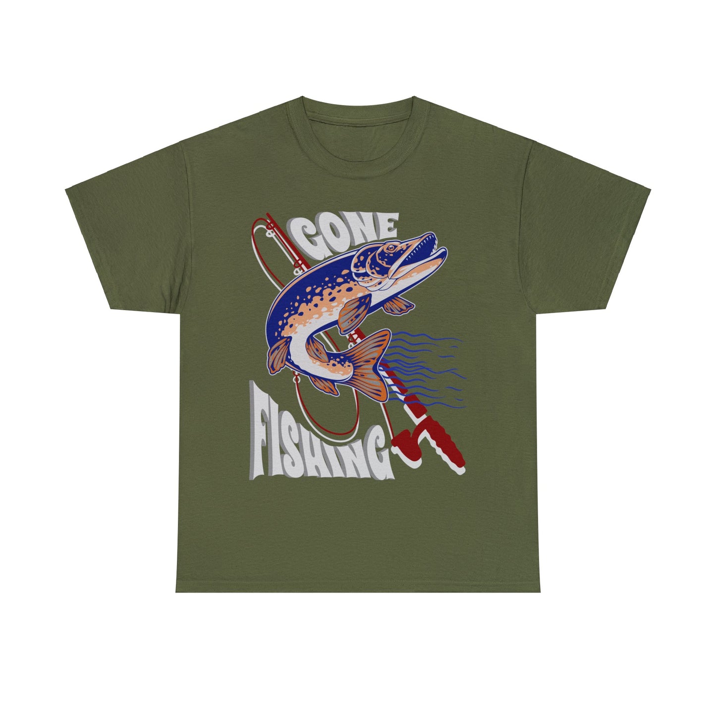 FISHING ON FRONT 5 Unisex Heavy Cotton Tee