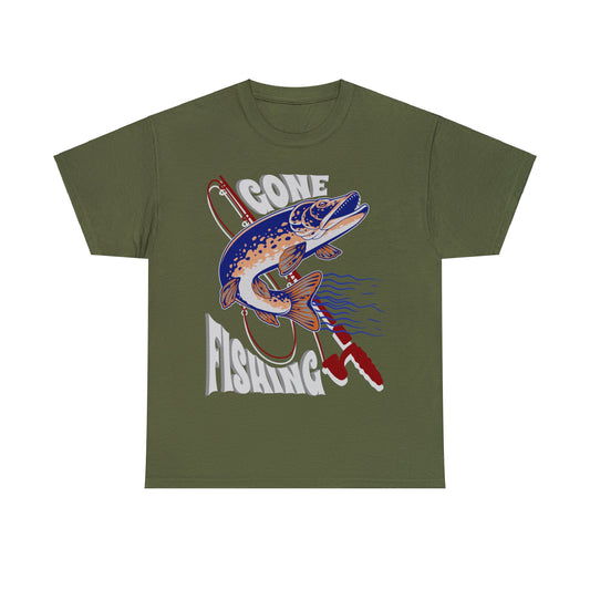 FISHING ON FRONT 5 Unisex Heavy Cotton Tee
