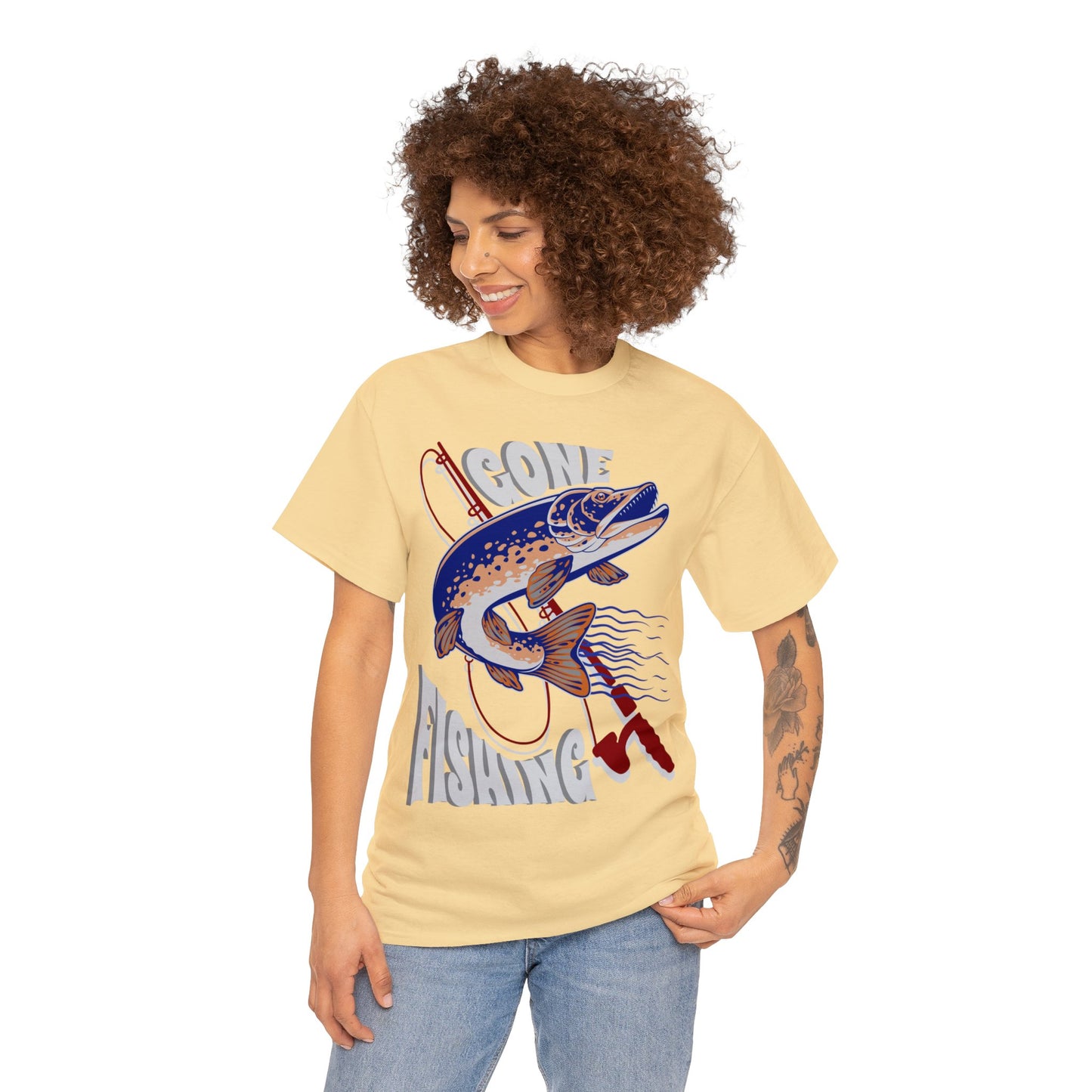 FISHING ON FRONT 5 Unisex Heavy Cotton Tee