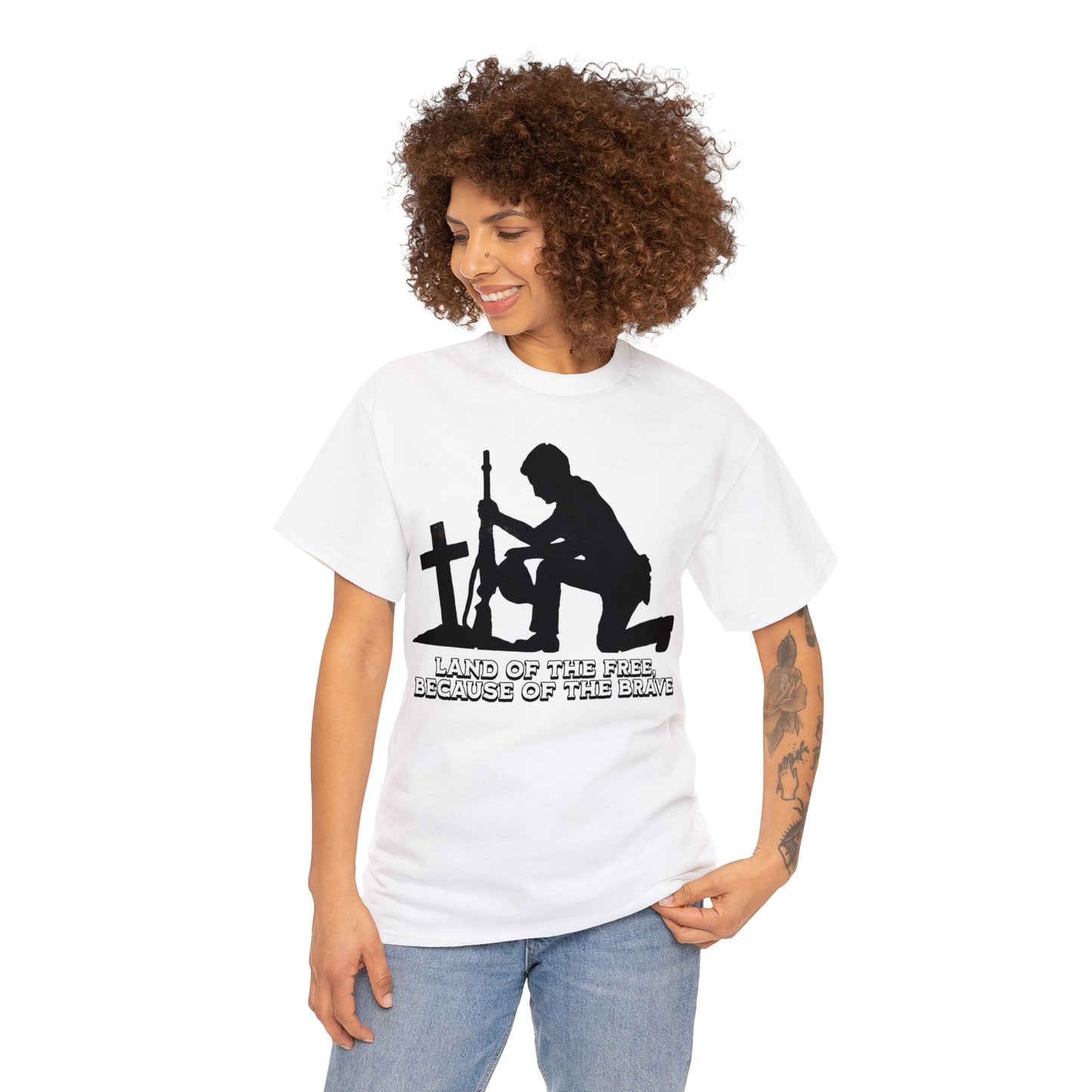 LAND OF THE FREE ON FRONT Unisex Heavy Cotton Tee