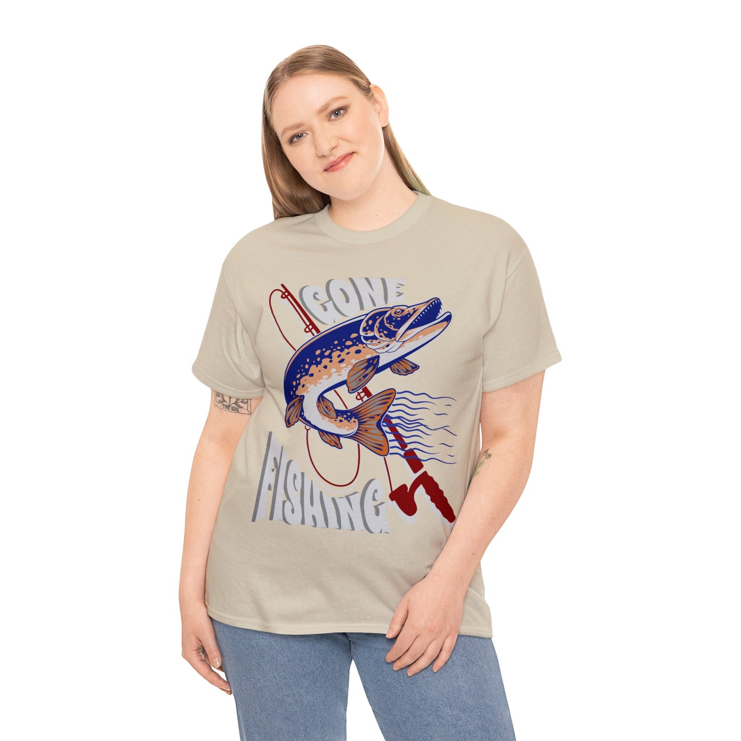 FISHING ON FRONT 5 Unisex Heavy Cotton Tee
