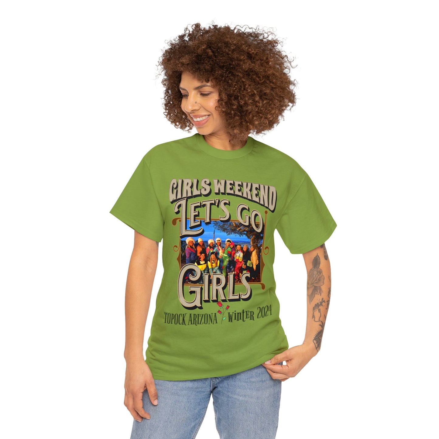 GIRLS WEEKEND ON FRONT Unisex Heavy Cotton Tee