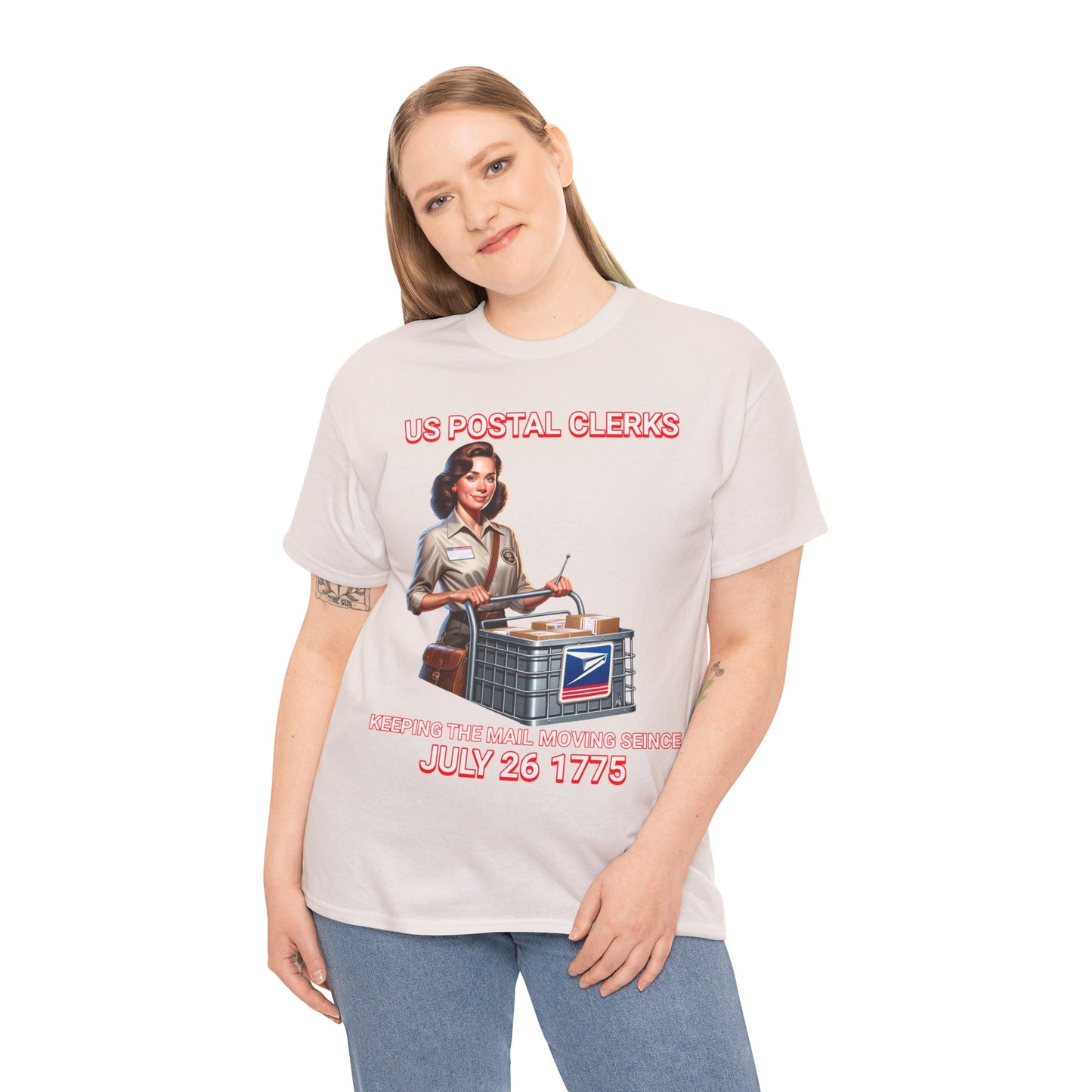 POSTAL CLERK ON FRONT Unisex Heavy Cotton Tee