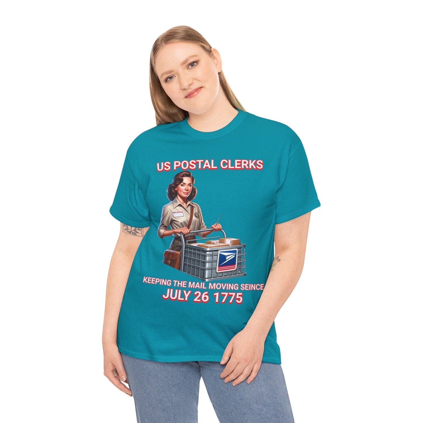 POSTAL CLERK ON FRONT Unisex Heavy Cotton Tee
