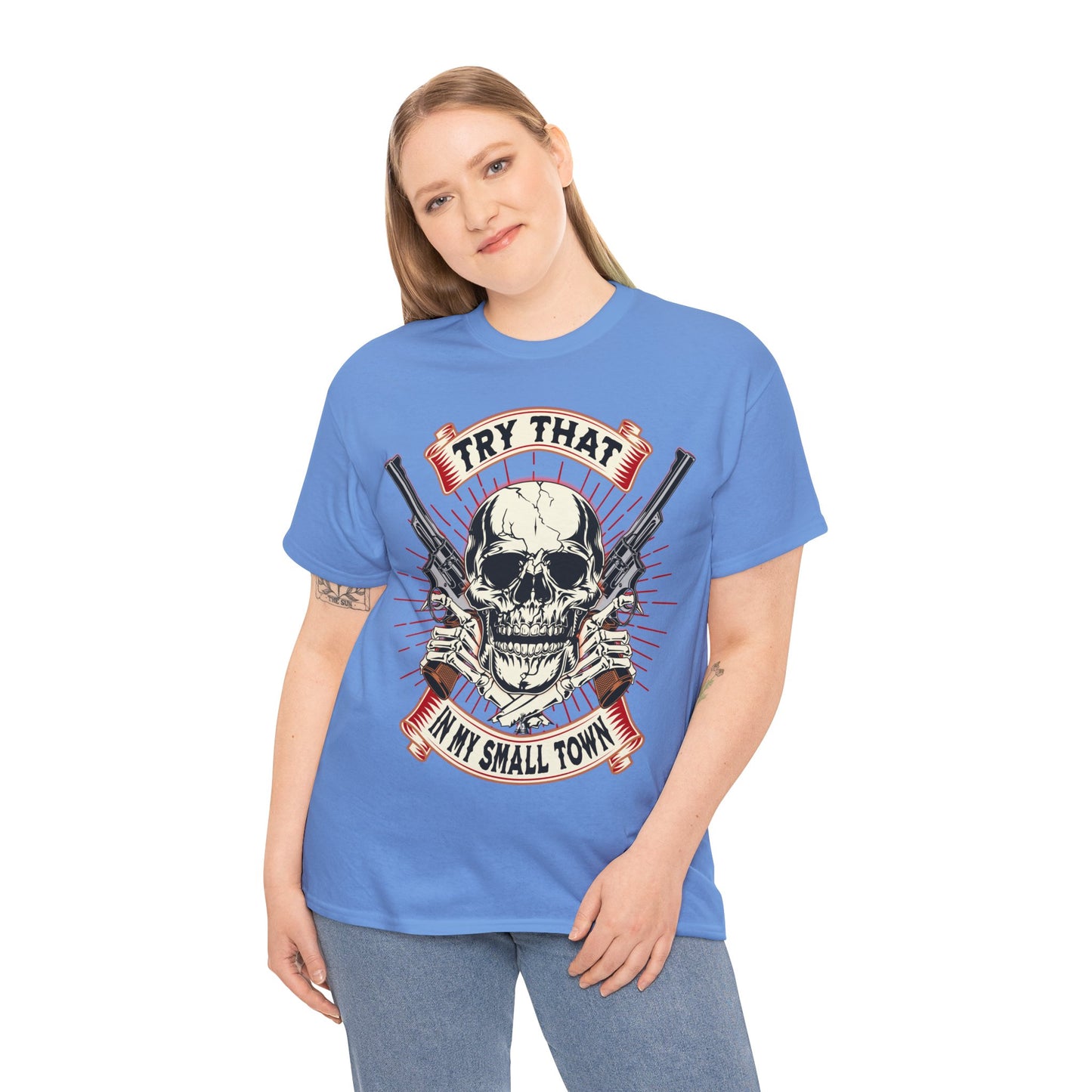 SMALL  TOWN ON FRONT  Unisex Heavy Cotton Tee