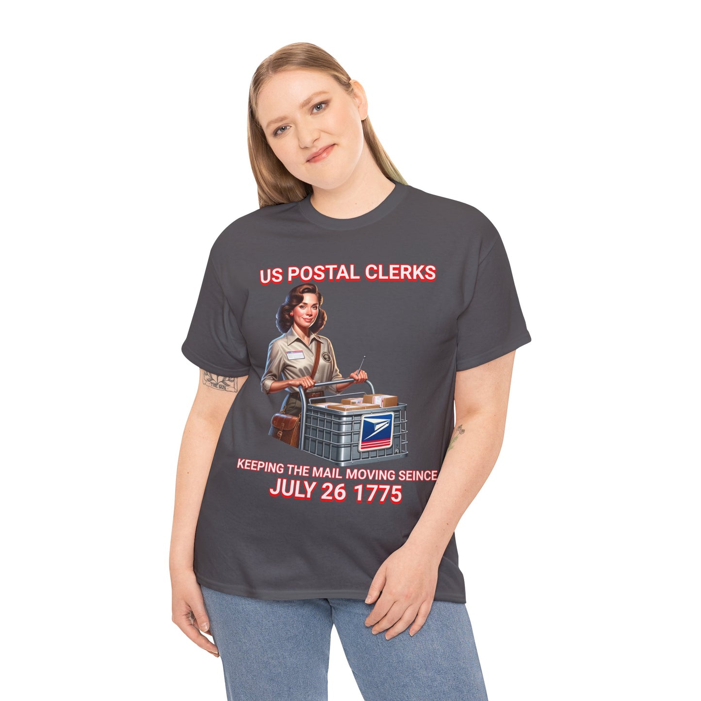 POSTAL CLERK ON FRONT Unisex Heavy Cotton Tee