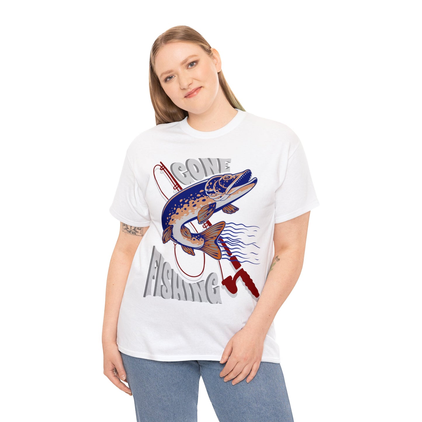 FISHING ON FRONT 5 Unisex Heavy Cotton Tee