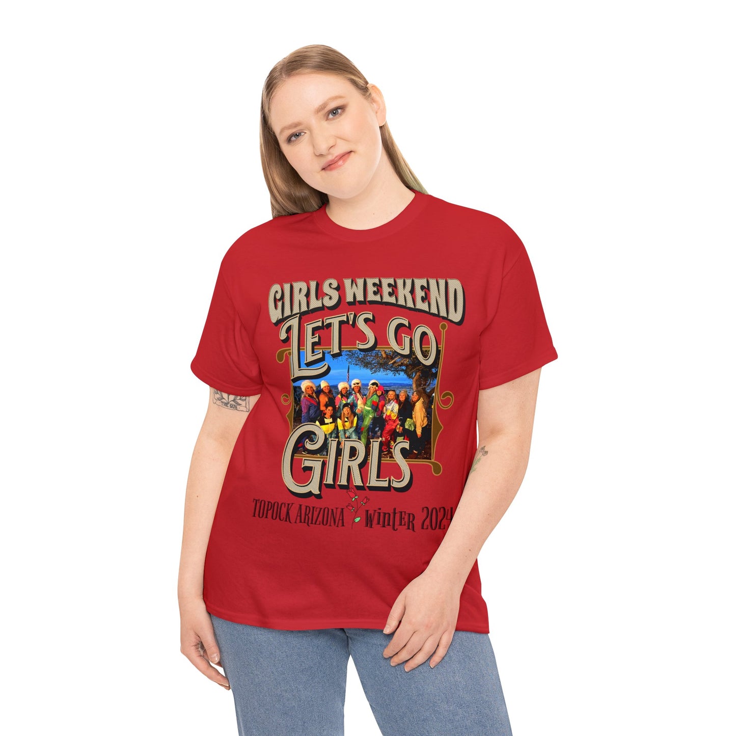 GIRLS WEEKEND ON FRONT Unisex Heavy Cotton Tee