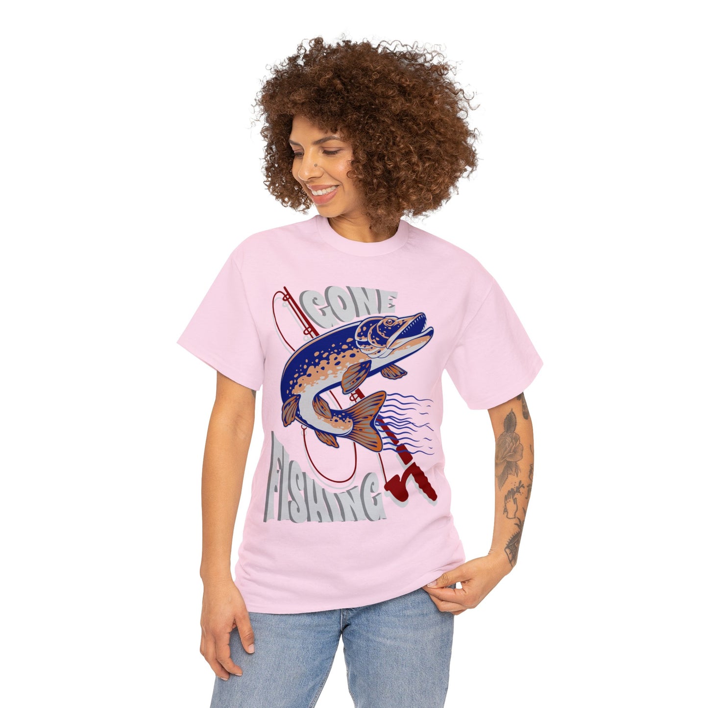 FISHING ON FRONT 5 Unisex Heavy Cotton Tee