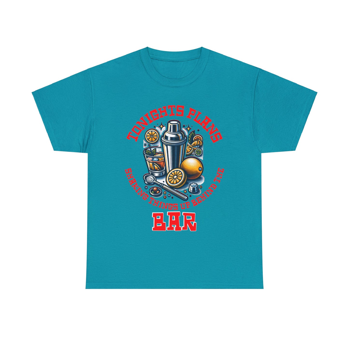 BARTENDER SHAKING THINGS UP ON FRONT  Unisex Heavy Cotton Tee