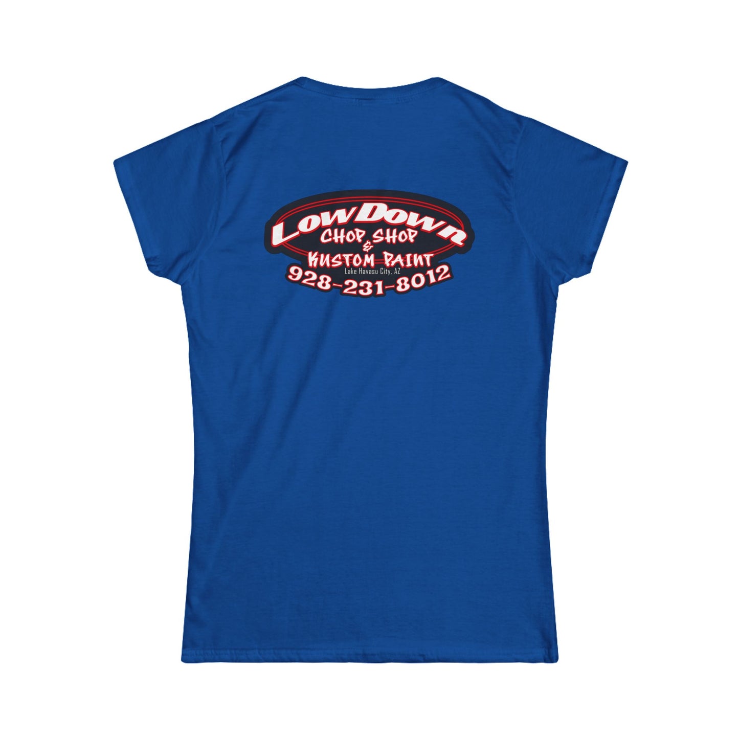 Low Down Custom Paint with phone number -Women's Softstyle Tee