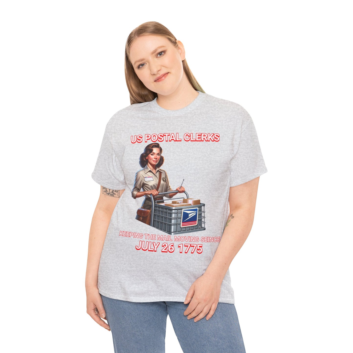 POSTAL CLERK ON FRONT Unisex Heavy Cotton Tee