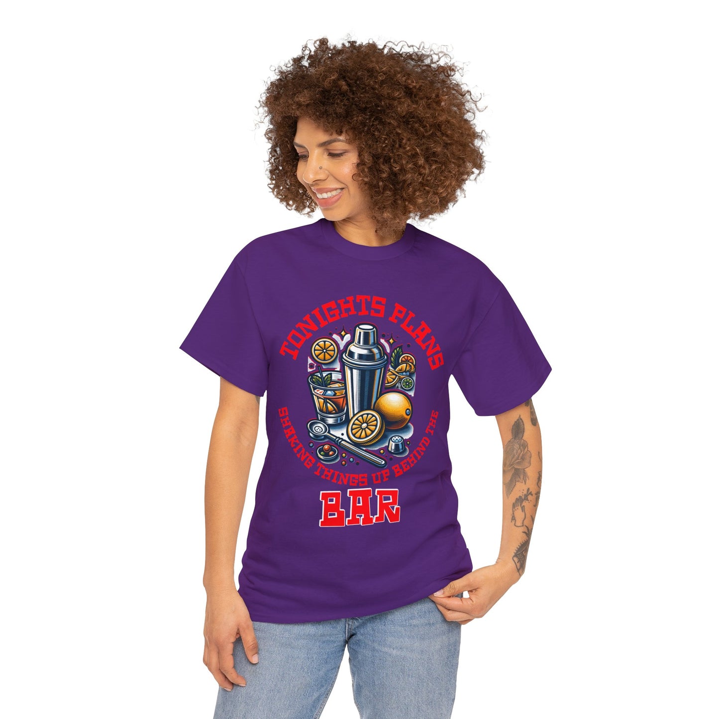 BARTENDER SHAKING THINGS UP ON FRONT  Unisex Heavy Cotton Tee
