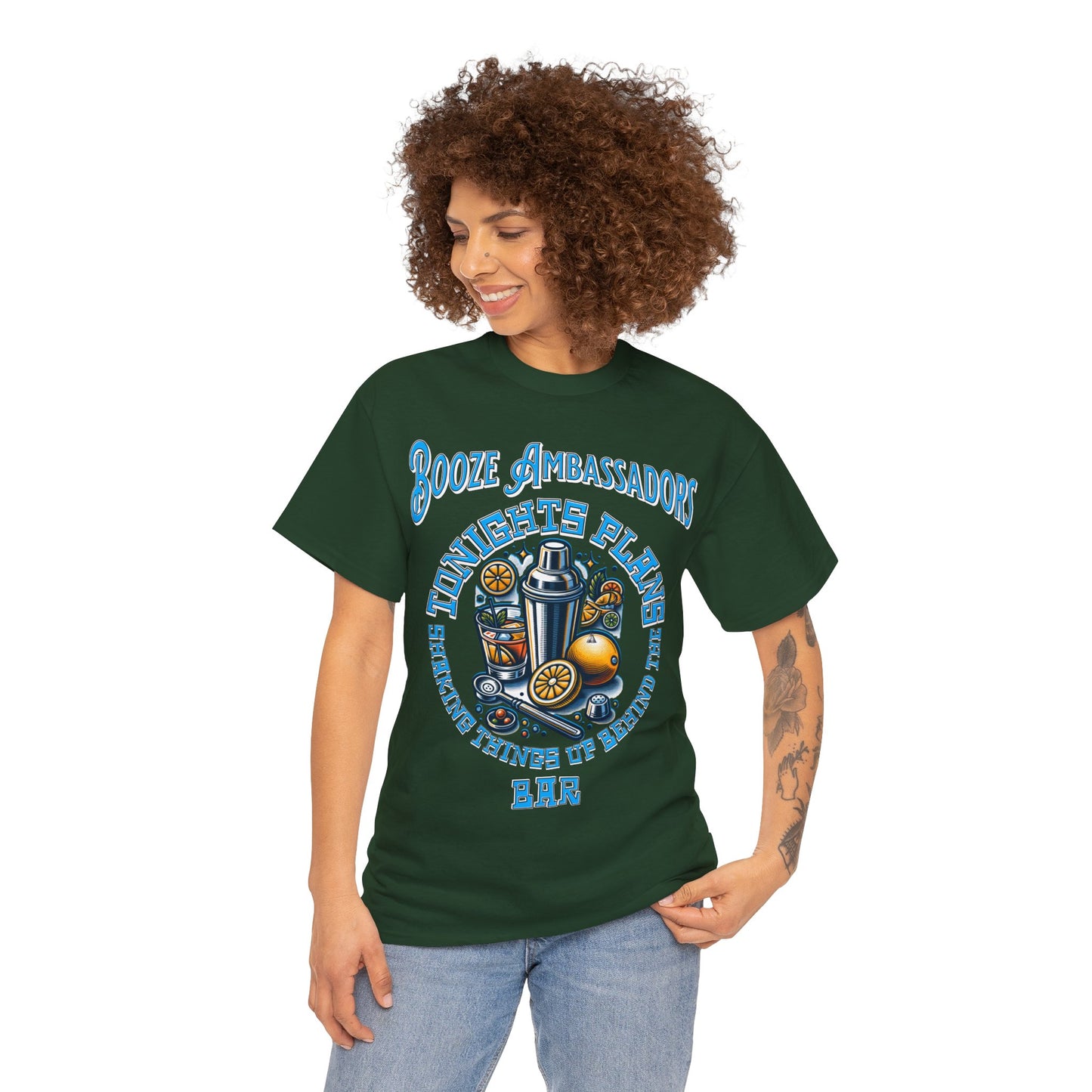 BOOZE  SHAKING THINGS UP ON FRONT  Unisex Heavy Cotton Tee