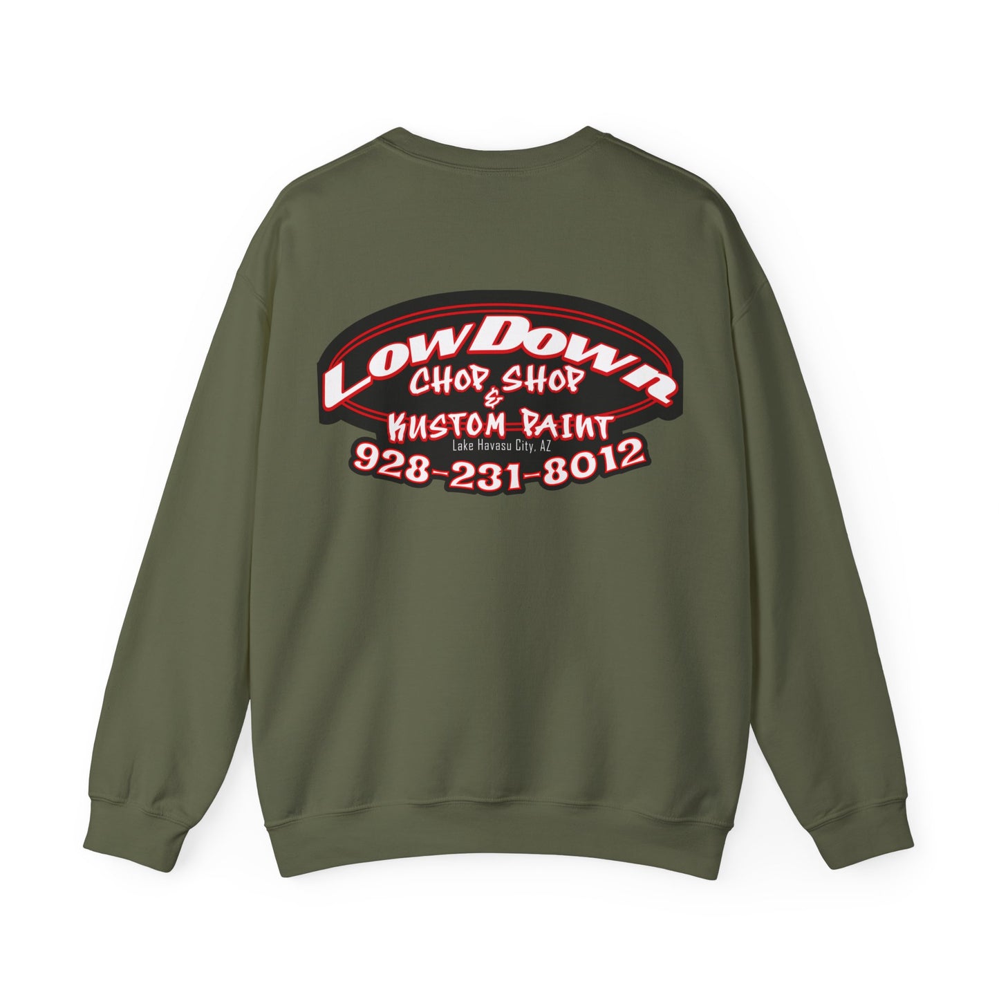 Low Down Custom Paint Crewneck Sweatshirt with phone number