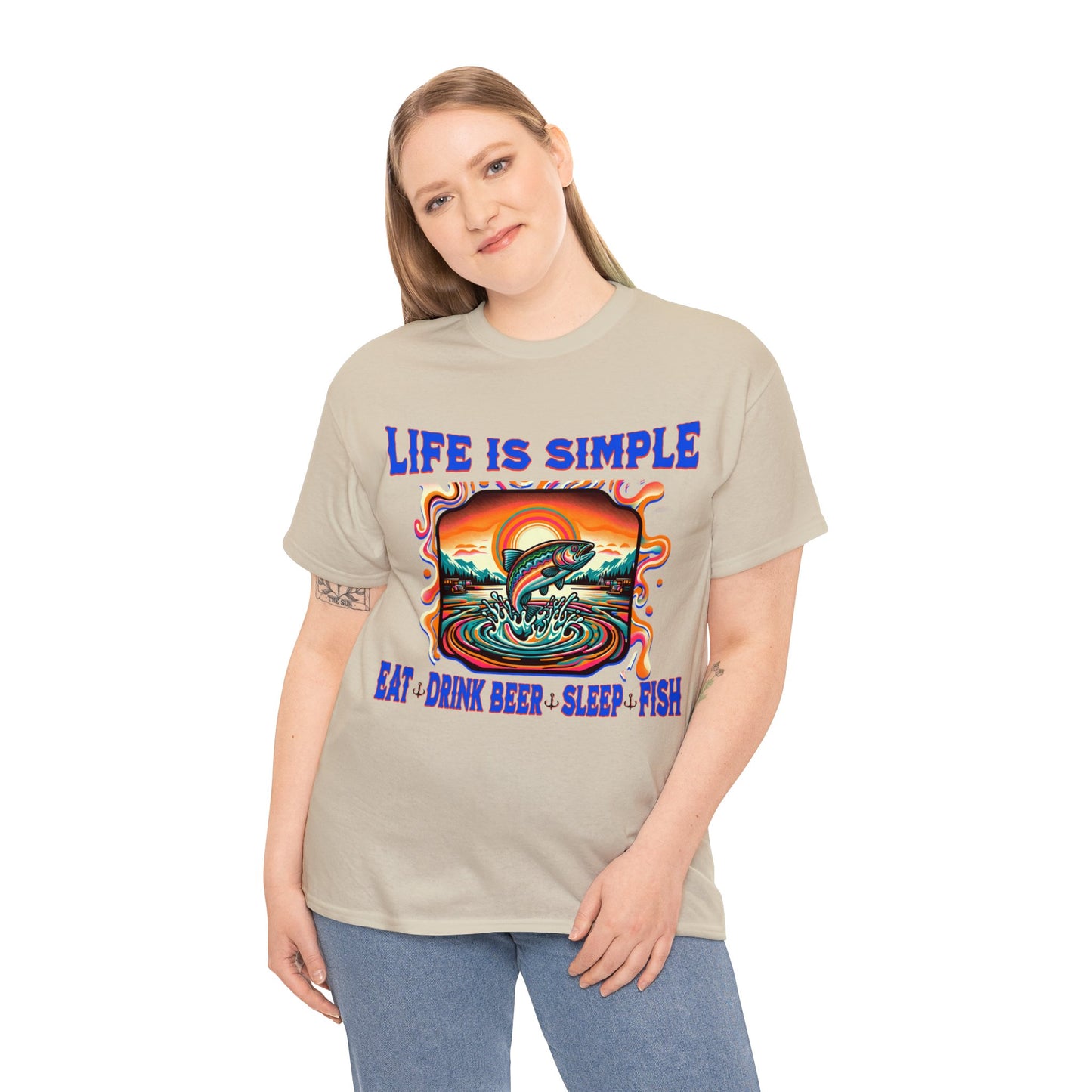 fishing 2 ON FRONT Unisex Heavy Cotton Tee