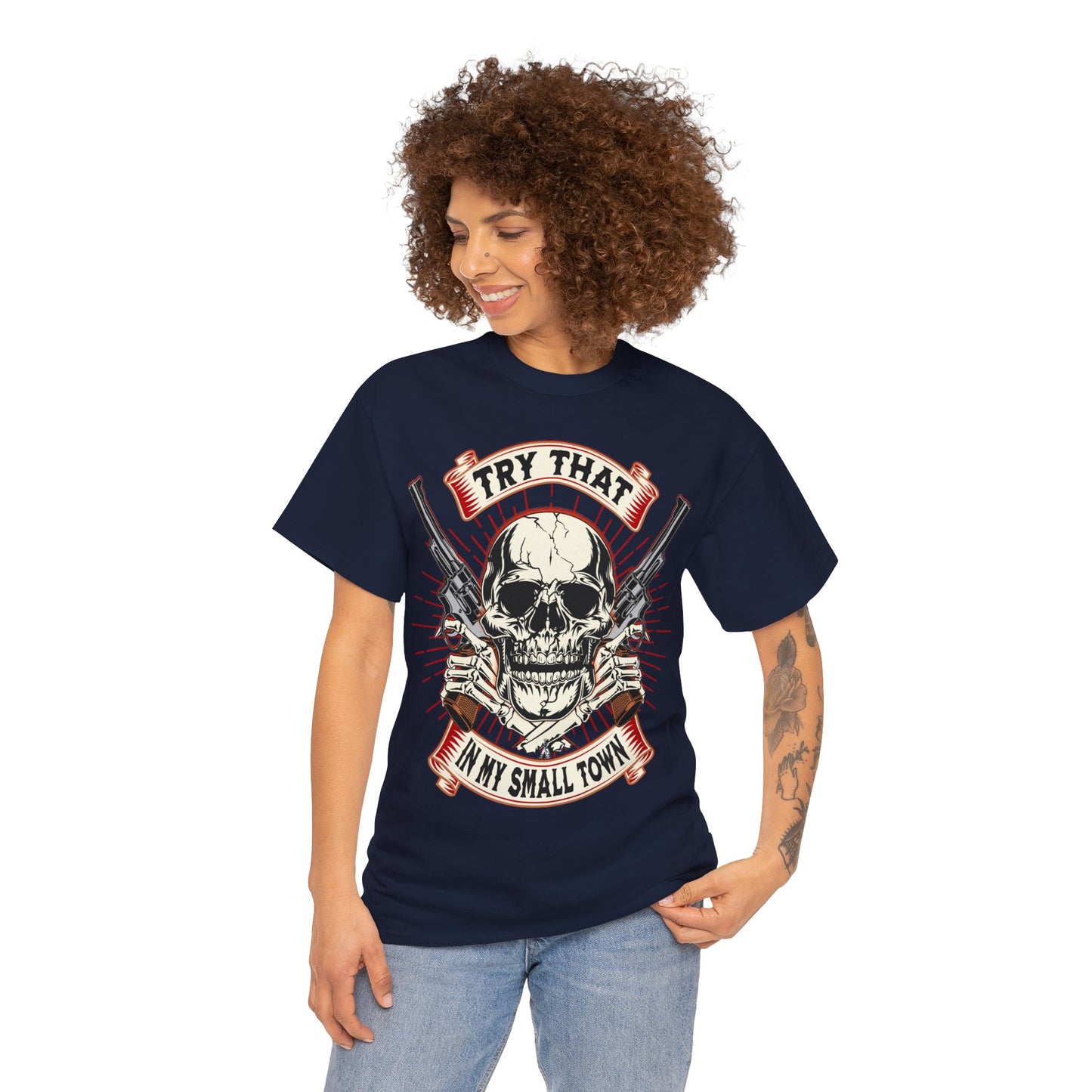 SMALL  TOWN ON FRONT  Unisex Heavy Cotton Tee