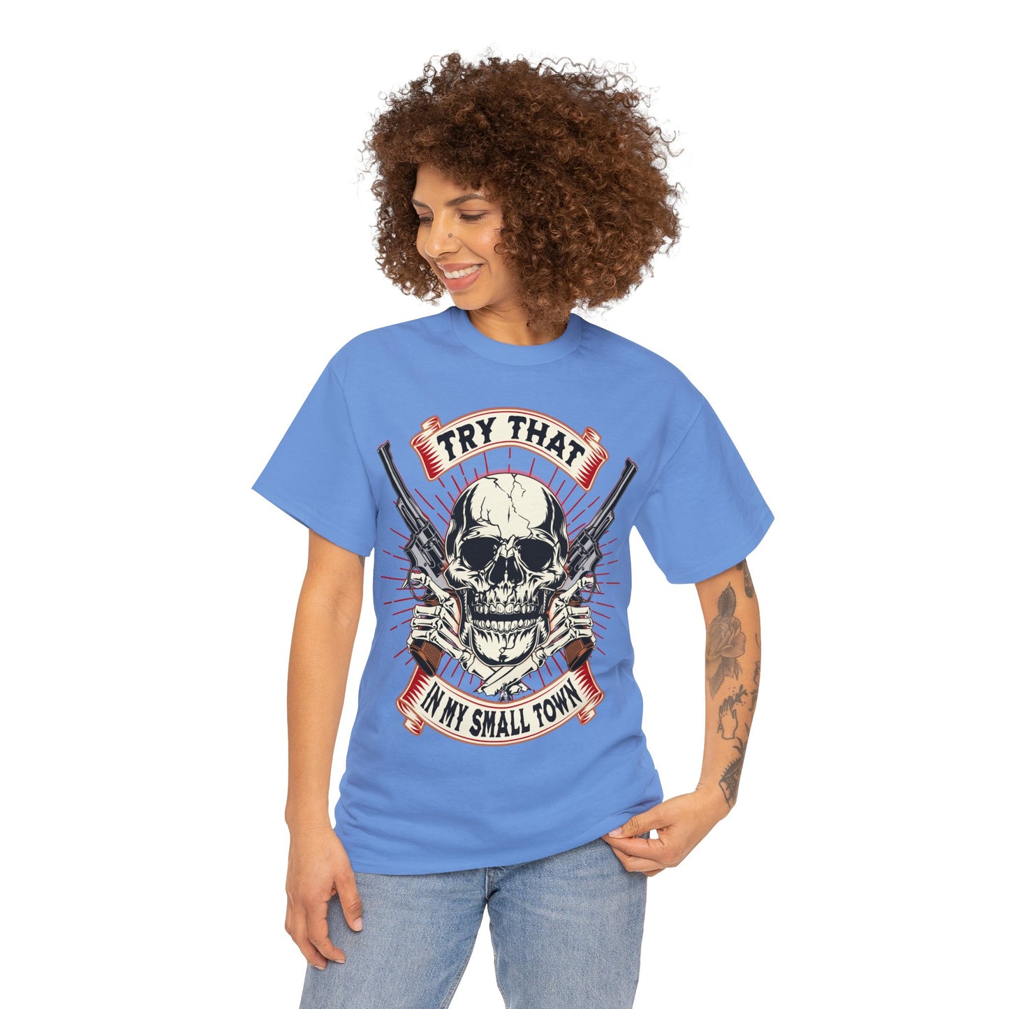 SMALL  TOWN ON FRONT  Unisex Heavy Cotton Tee