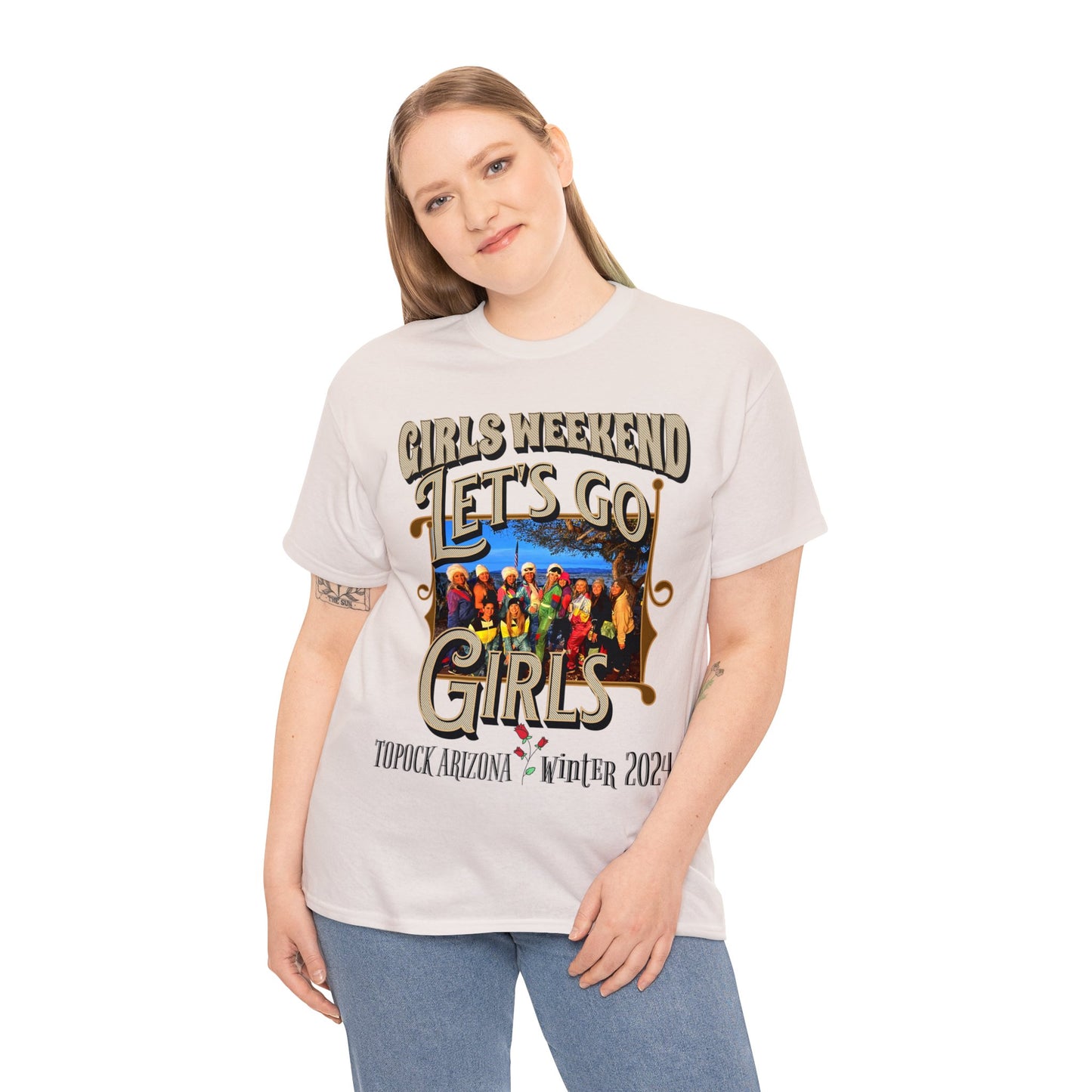 GIRLS WEEKEND ON FRONT Unisex Heavy Cotton Tee