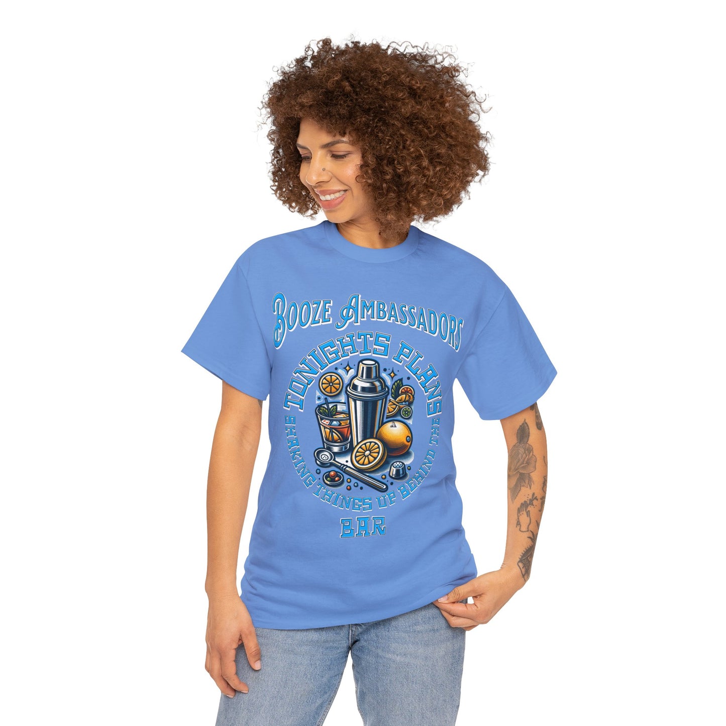 BOOZE  SHAKING THINGS UP ON FRONT  Unisex Heavy Cotton Tee