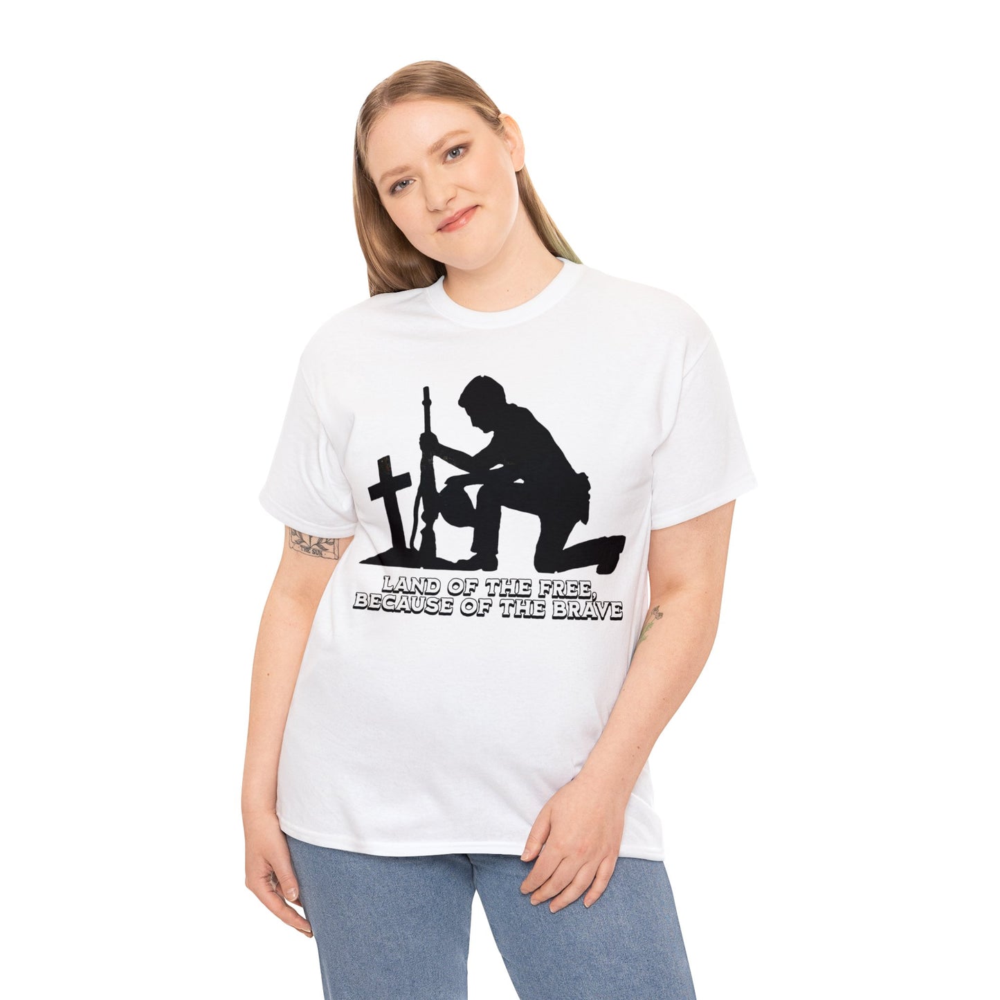 LAND OF THE FREE ON FRONT Unisex Heavy Cotton Tee