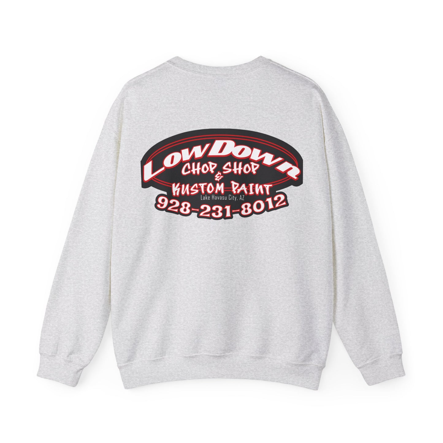 Low Down Custom Paint Crewneck Sweatshirt with phone number