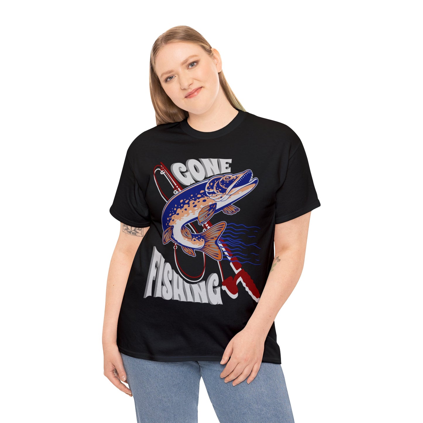 FISHING ON FRONT 5 Unisex Heavy Cotton Tee