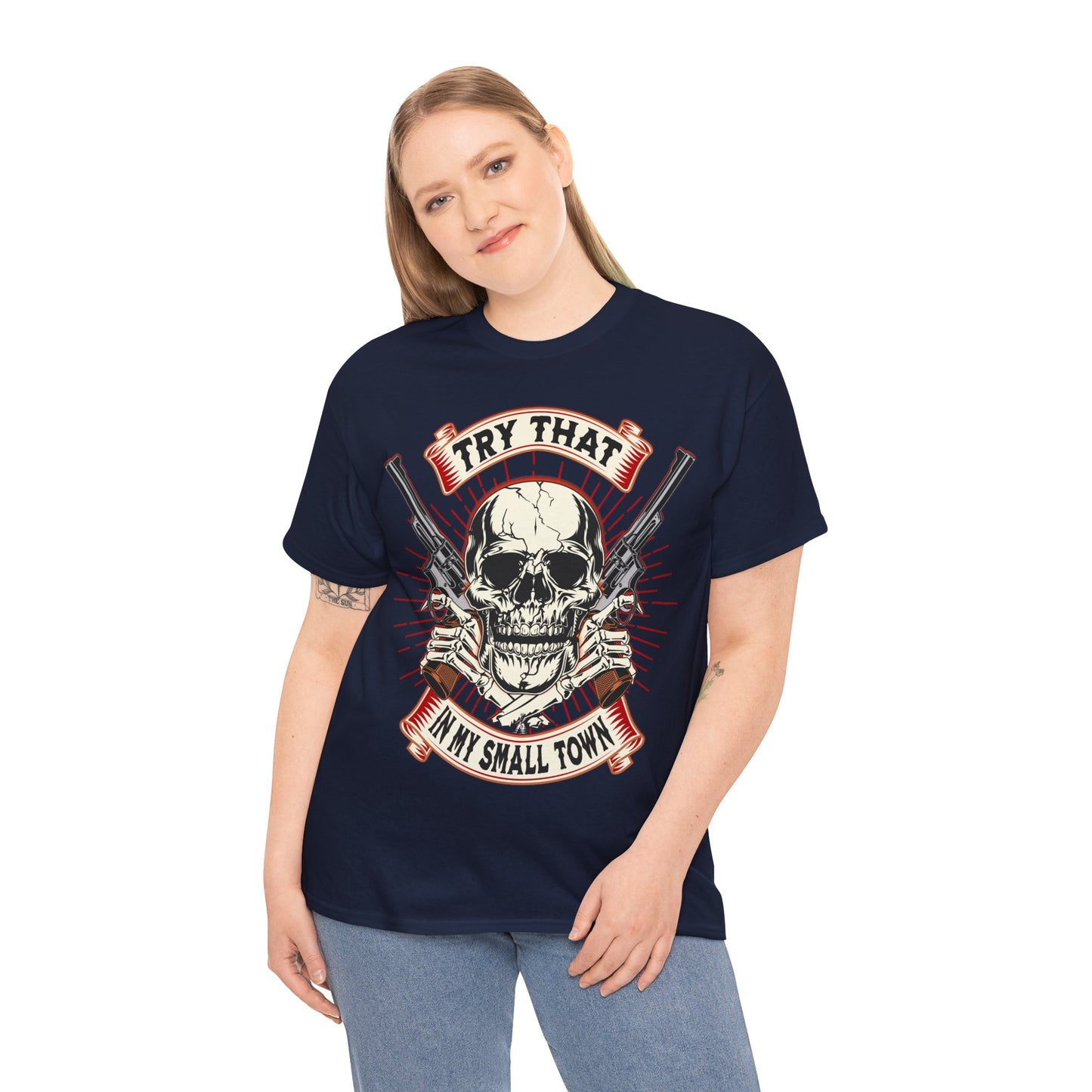 SMALL  TOWN ON FRONT  Unisex Heavy Cotton Tee