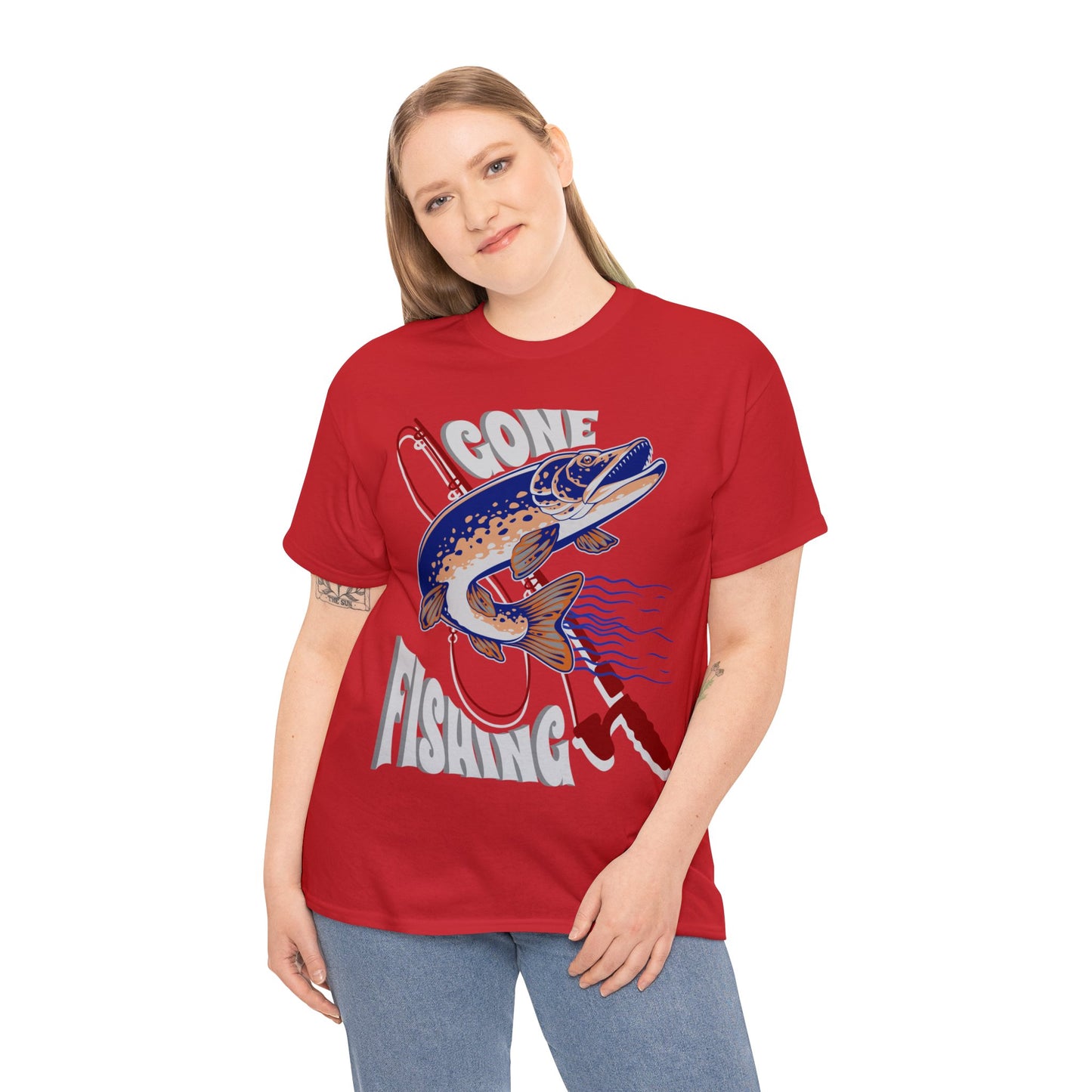 FISHING ON FRONT 5 Unisex Heavy Cotton Tee