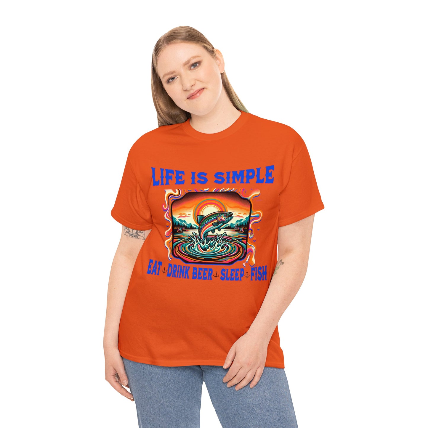 fishing 2 ON FRONT Unisex Heavy Cotton Tee