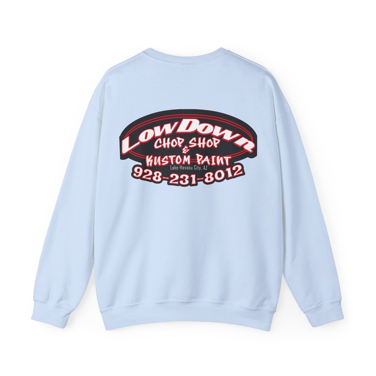 Low Down Custom Paint Crewneck Sweatshirt with phone number