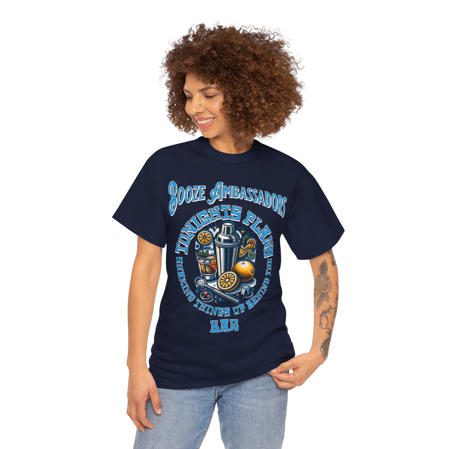BOOZE  SHAKING THINGS UP ON FRONT  Unisex Heavy Cotton Tee
