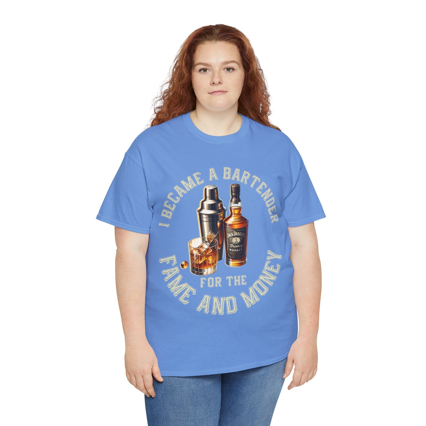 BARTENDER FAME AND MONEY ON FRONT  Unisex Heavy Cotton Tee