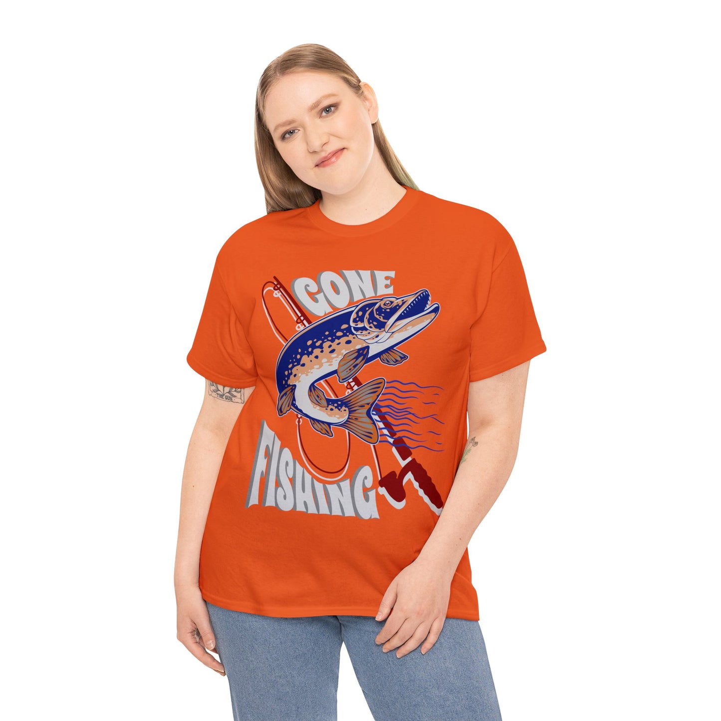 FISHING ON FRONT 5 Unisex Heavy Cotton Tee